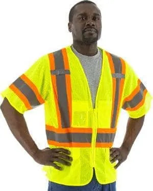 MAJESTIC - Hi Viz YELLOW Class 3 Mesh Safety Vest w/zip front - X-Large - Becker Safety and Supply